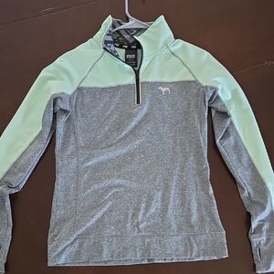 PINK Victoria's Secret Mint and Gray Quarter-Zip Sweatshirt